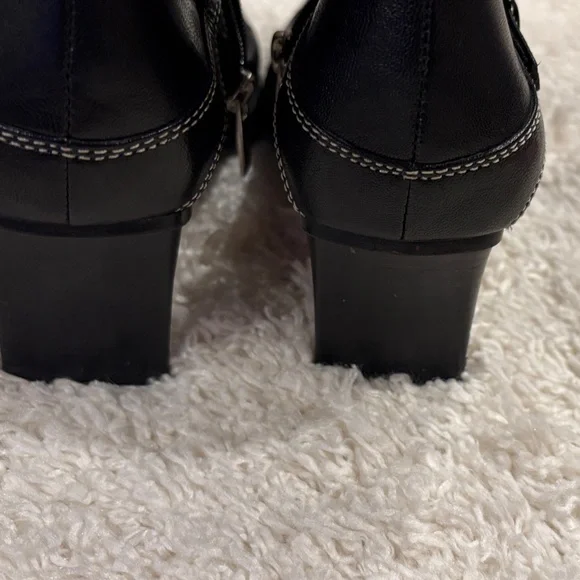 Parade Pointed-Toe Black Leather Mid-Heel Ankle Boots Size 7.5 - Picture 4 of 8